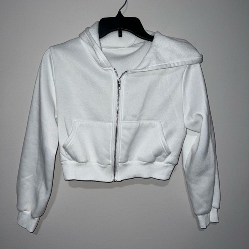 White cropped zip up hooded sweater Shein XS